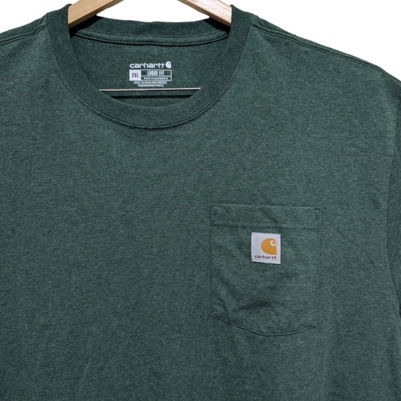 Carhartt Heather Green Cotton Crew Neck Logo Pocket T Shirt Mens Loose Fit 2XL - Picture 3 of 6